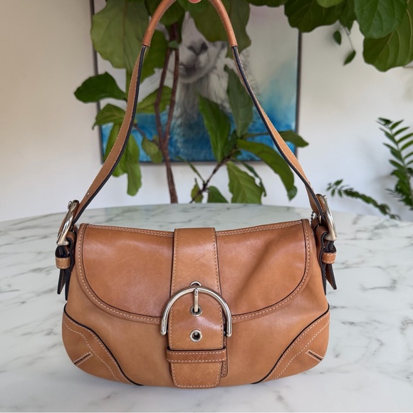 COACH Y2K Vintage Soho Small Buckle Flap Leather Shoulder Bag British Tan 9247 - Picture 2 of 16
